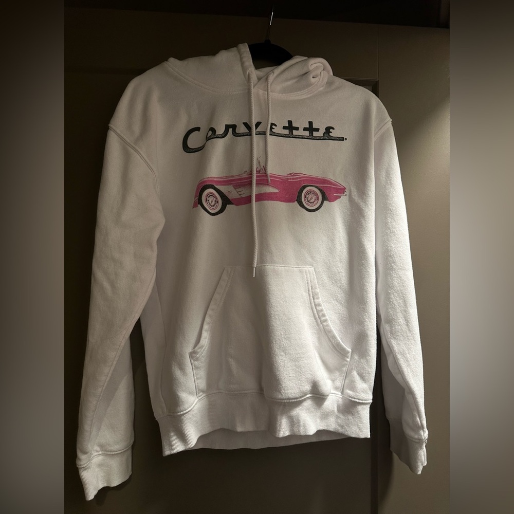 white hoodie with pink corvette pic